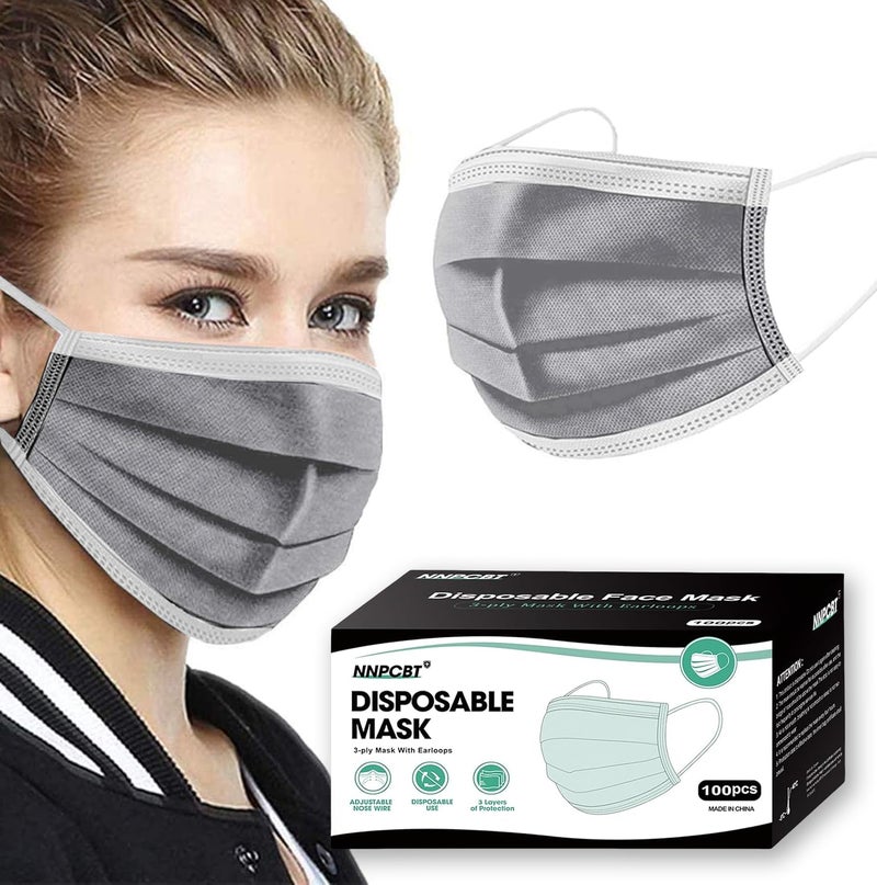 NNPCBT 100PCS Grey 3 ply Disposable Face Masks,Protection Face Masks For Home,School,Office and Outdoors - Image 1